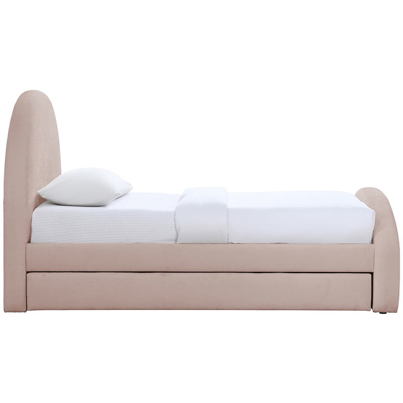 Meridian Furniture Andaz Pink Chenille Fabric Upholstered Twin Trundle Bed