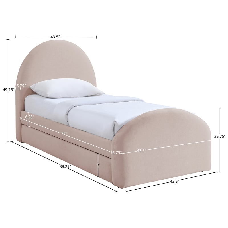 Meridian Furniture Andaz Pink Chenille Fabric Upholstered Twin Trundle Bed