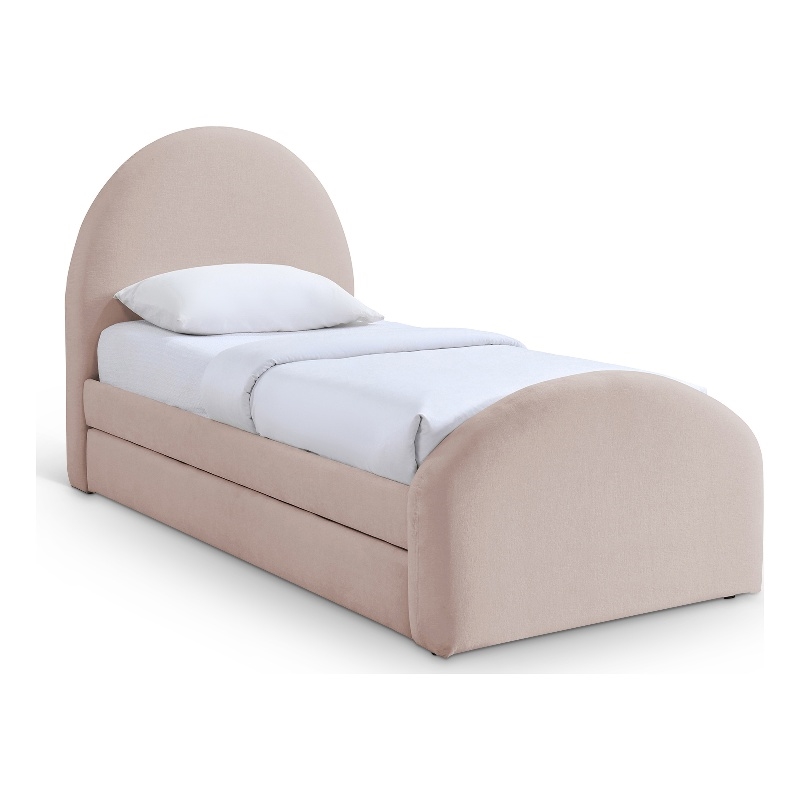 Meridian Furniture Andaz Pink Chenille Fabric Upholstered Twin Trundle Bed