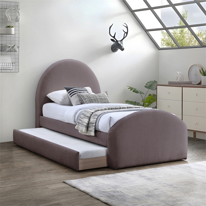 Meridian Furniture Andaz Purple Chenille Fabric Upholstered Twin Trundle Bed