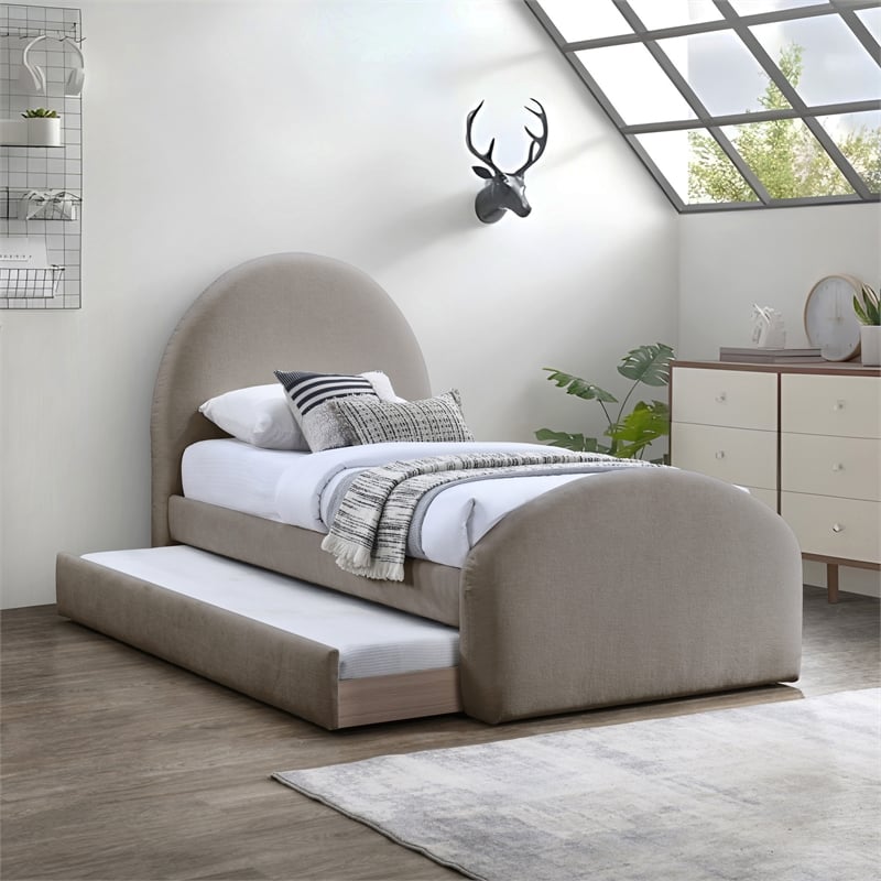 Meridian Furniture Andaz Taupe Chenille Fabric Upholstered Twin Trundle Bed