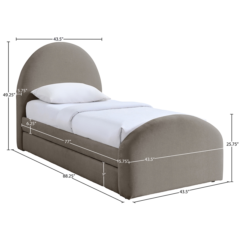 Meridian Furniture Andaz Taupe Chenille Fabric Upholstered Twin Trundle Bed