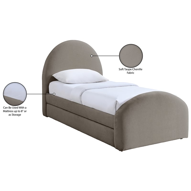 Meridian Furniture Andaz Taupe Chenille Fabric Upholstered Twin Trundle Bed