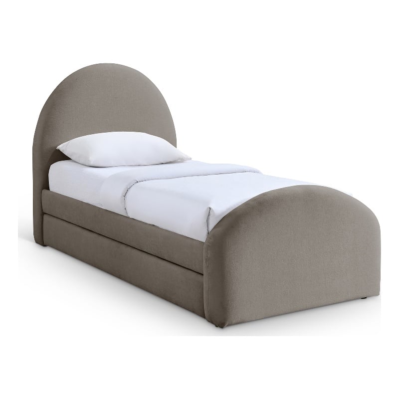 Meridian Furniture Andaz Taupe Chenille Fabric Upholstered Twin Trundle Bed