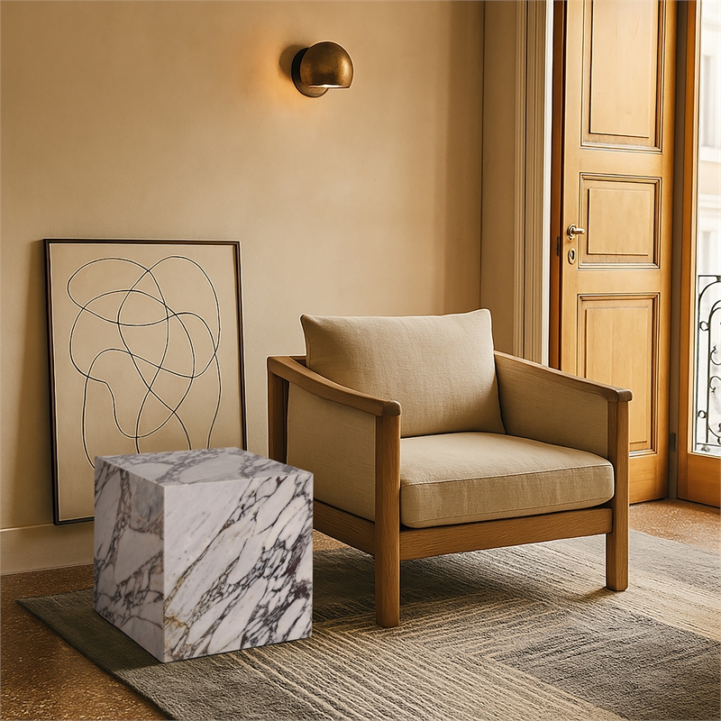 Meridian Furniture Bolzano White Marble End Table