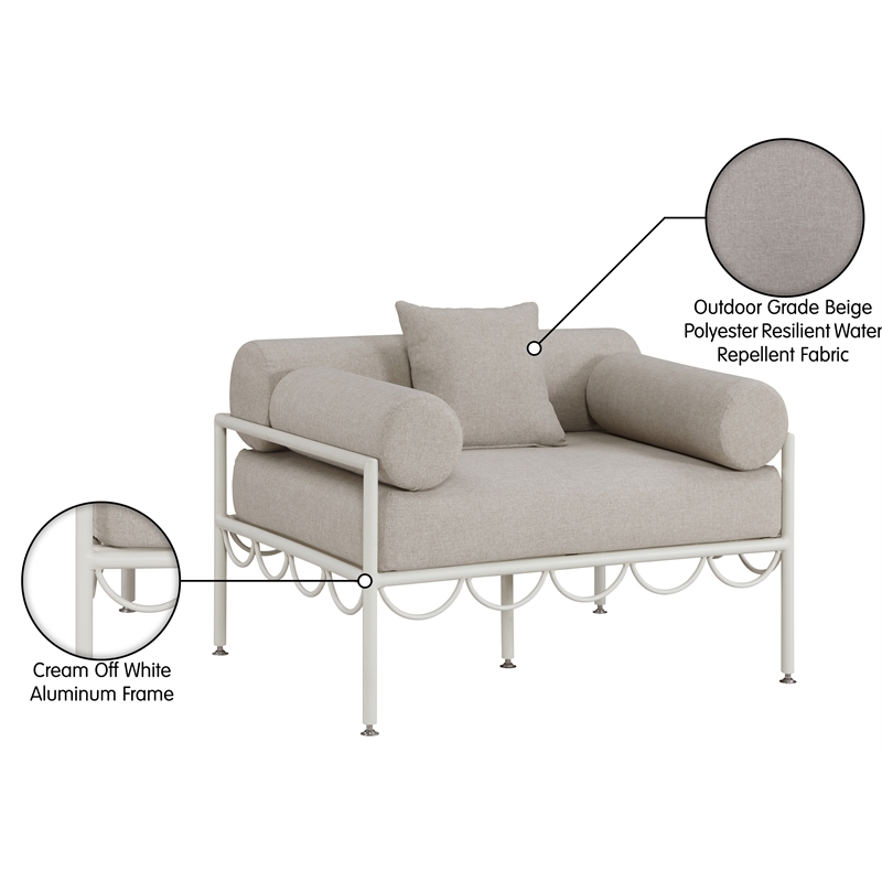 Meridian Furniture Portofino Beige Water Resisting Fabric Patio Chair