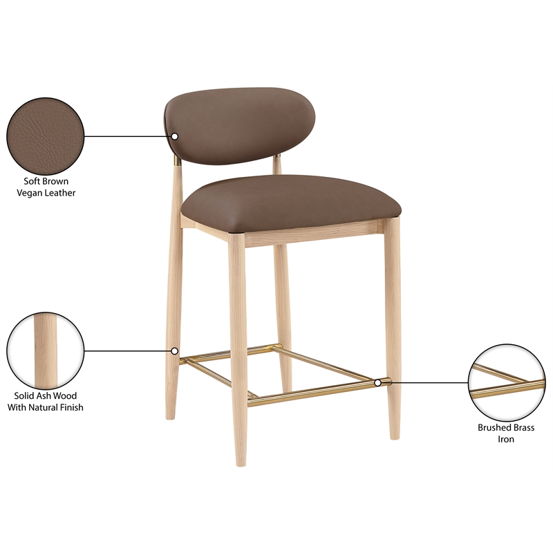 Meridian Furniture Riccio Brown Vegan Leather Upholstered Stool