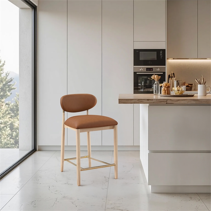 Meridian Furniture Riccio Cognac Vegan Leather Upholstered Stool