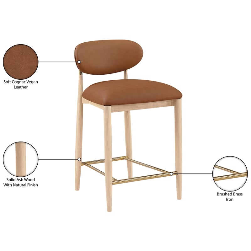 Meridian Furniture Riccio Cognac Vegan Leather Upholstered Stool