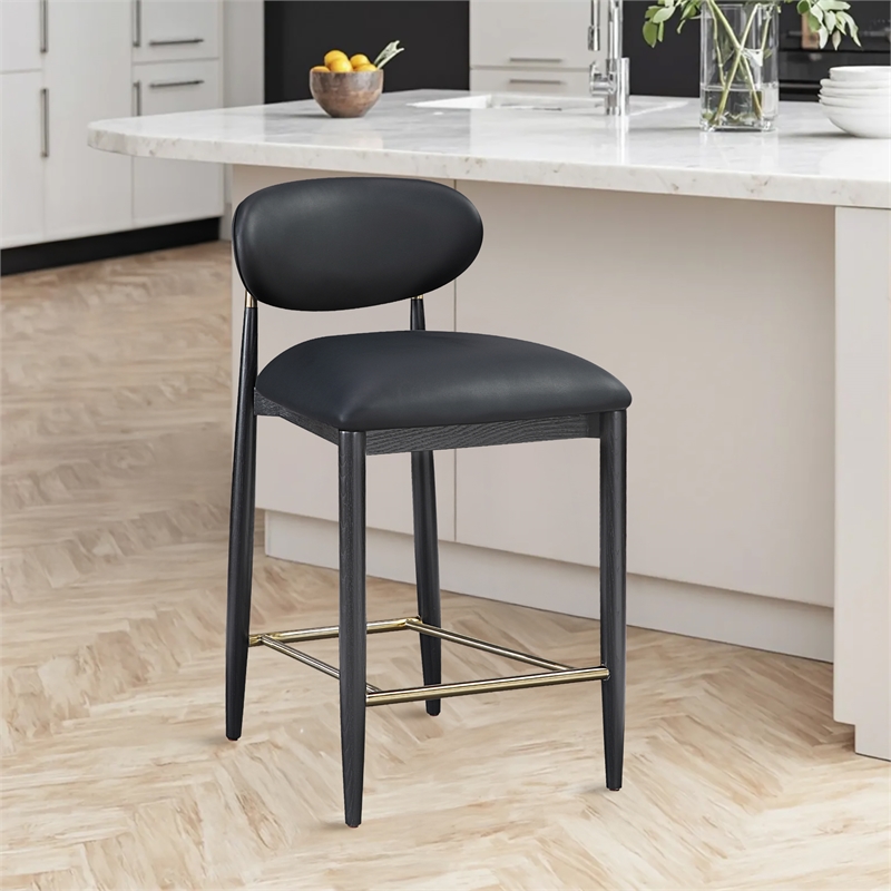 Meridian Furniture Riccio Black Vegan Leather Upholstered Stool