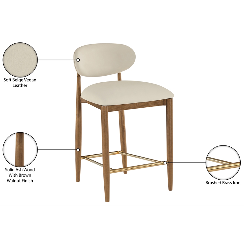 Meridian Furniture Riccio Beige Vegan Leather Upholstered Stool