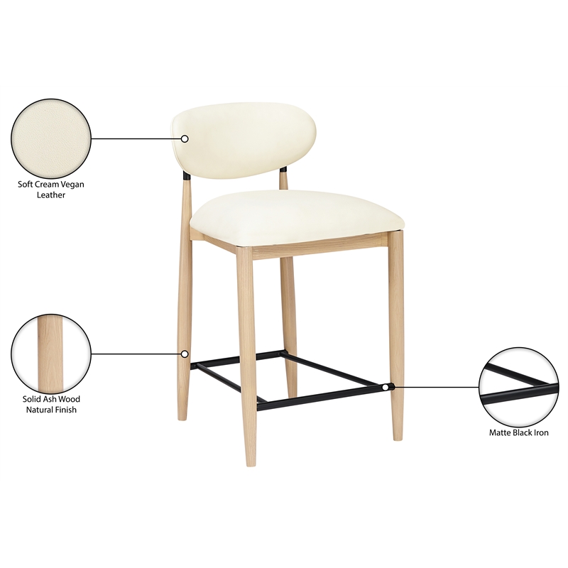 Meridian Furniture Riccio Cream Vegan Leather Upholstered Stool