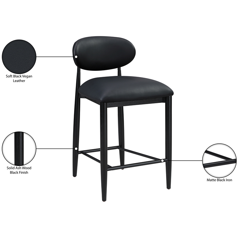 Meridian Furniture Riccio Black Vegan Leather Upholstered Stool