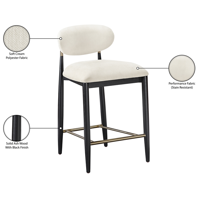Meridian Furniture Riccio Cream Fabric Upholstered Stool
