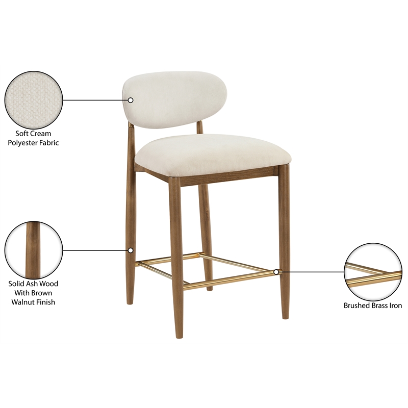 Meridian Furniture Riccio Cream Fabric Upholstered Stool