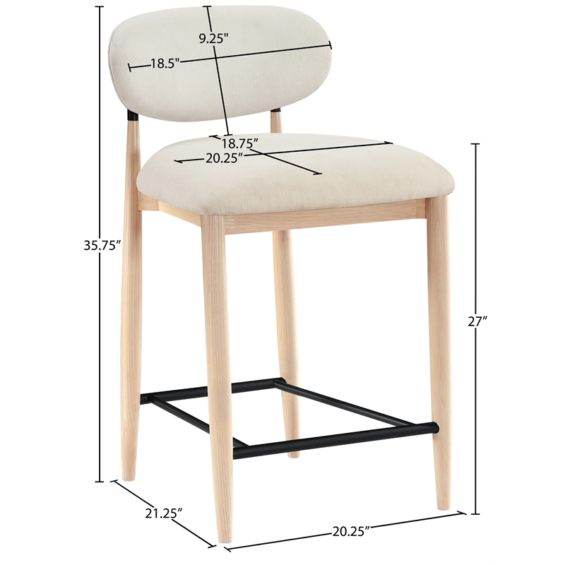 Meridian Furniture Riccio Cream Fabric Upholstered Stool