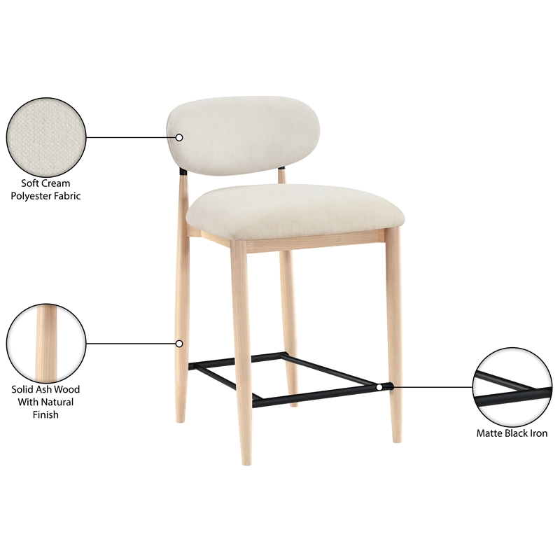 Meridian Furniture Riccio Cream Fabric Upholstered Stool