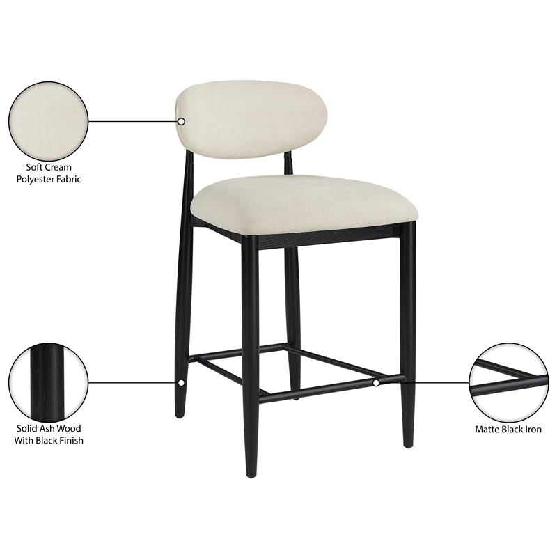 Meridian Furniture Riccio Cream Fabric Upholstered Stool
