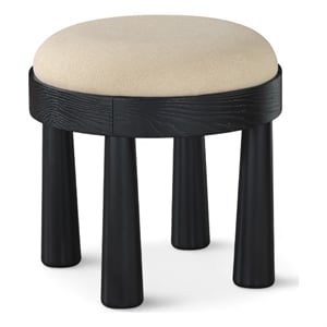 Meridian Furniture Larea Beige Linen Textured Fabric Upholstered Ottoman