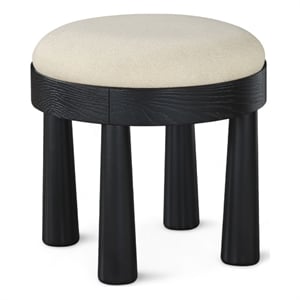 Meridian Furniture Larea Cream Linen Textured Fabric Upholstered Ottoman