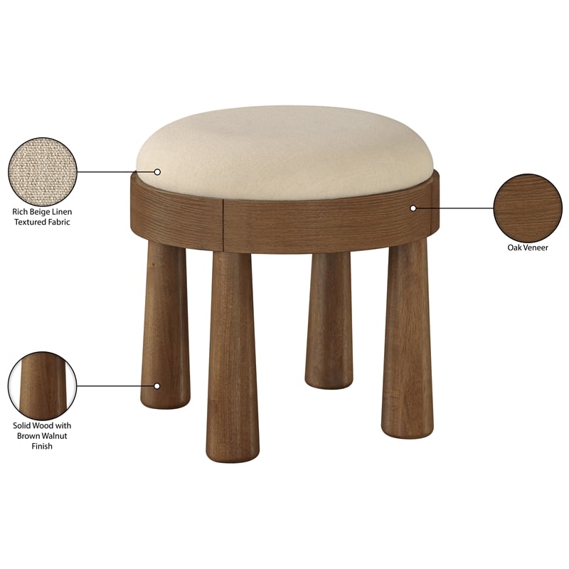 Meridian Furniture Larea Beige Linen Textured Fabric Upholstered Ottoman