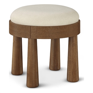 Meridian Furniture Larea Cream Linen Textured Fabric Upholstered Ottoman