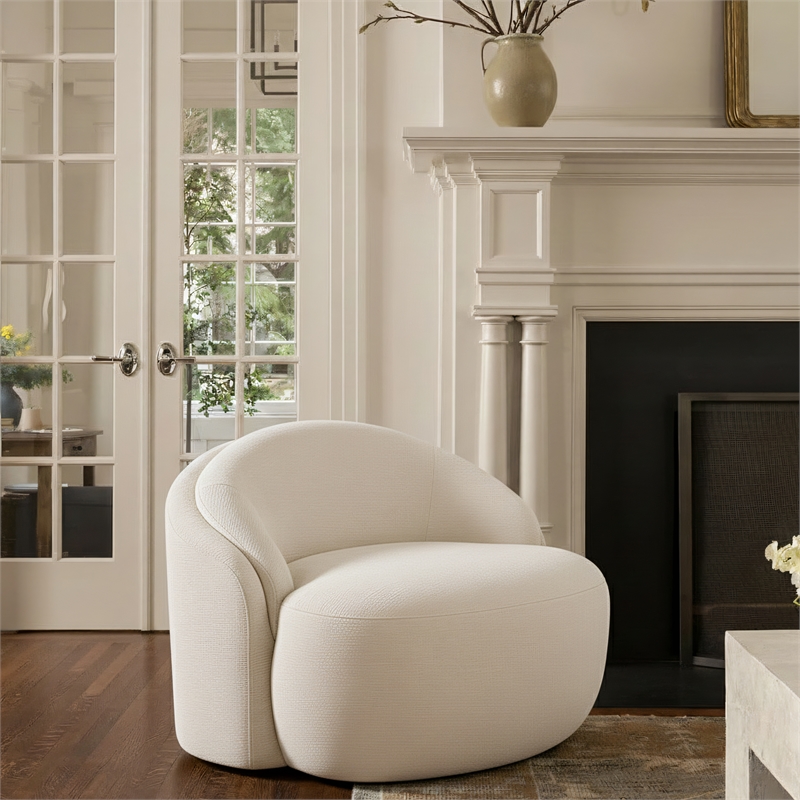 Meridian Furniture Caspian Cream Chenille Fabric Upholstered Chair