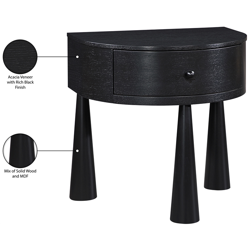 Meridian Furniture Oasis Black Acacia Veneer And Solid Wood Night Stand