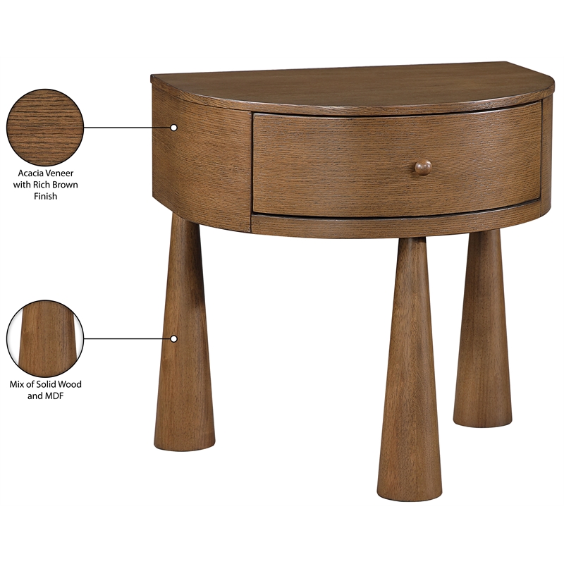 Meridian Furniture Oasis Brown Acacia Veneer And Solid Wood Night Stand