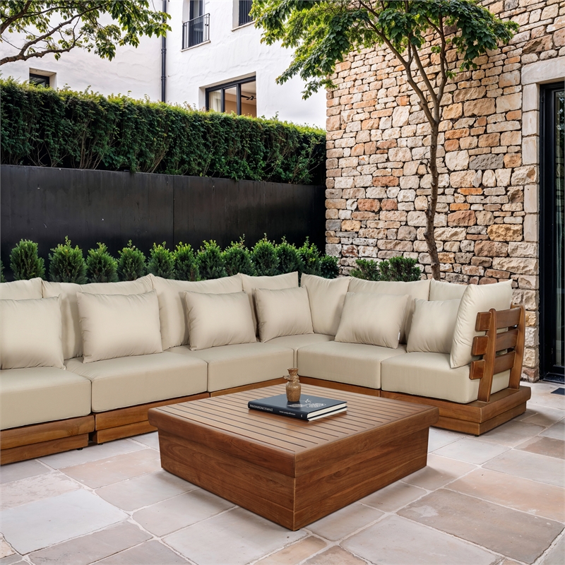 Meridian Furniture Mirella Natural Teak Wood Outdoor Patio Coffee Table