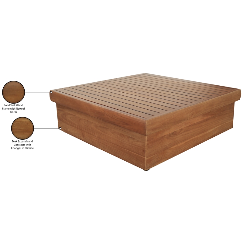 Meridian Furniture Mirella Natural Teak Wood Outdoor Patio Coffee Table