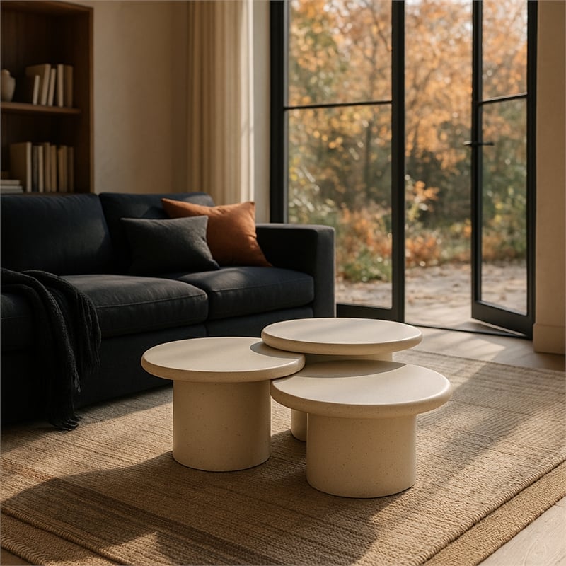 Meridian Furniture Emara Cream Concrete 3pc. Indoor / Outdoor Coffee Table