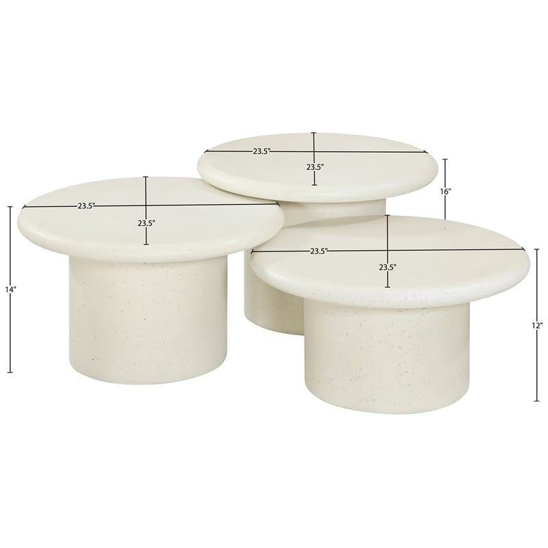 Meridian Furniture Emara Cream Concrete 3pc. Indoor / Outdoor Coffee Table