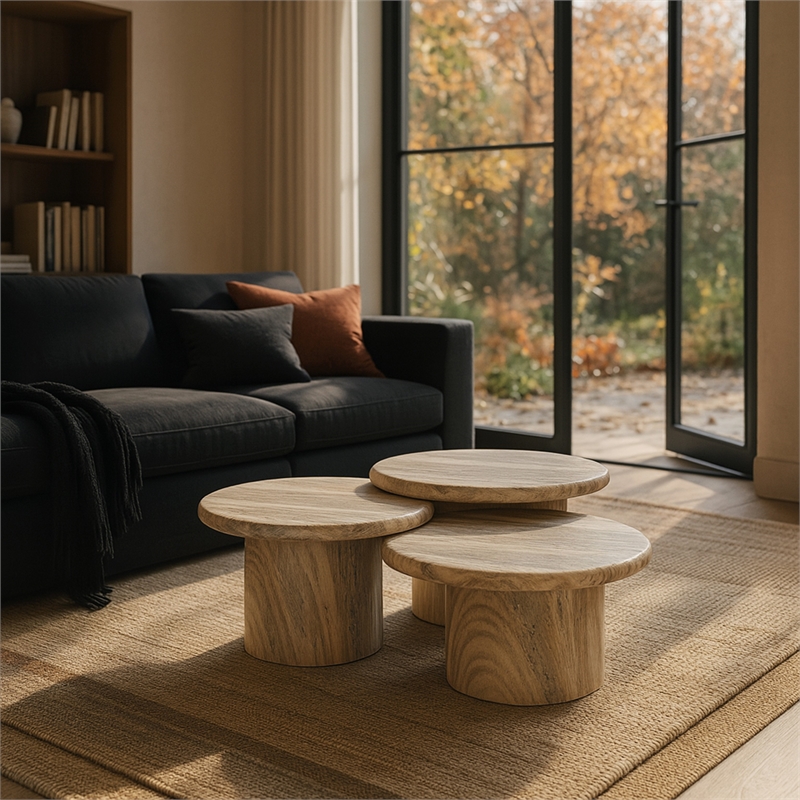 Meridian Furniture Emara Travertine Concrete 3pc. Indoor / Outdoor Coffee Table