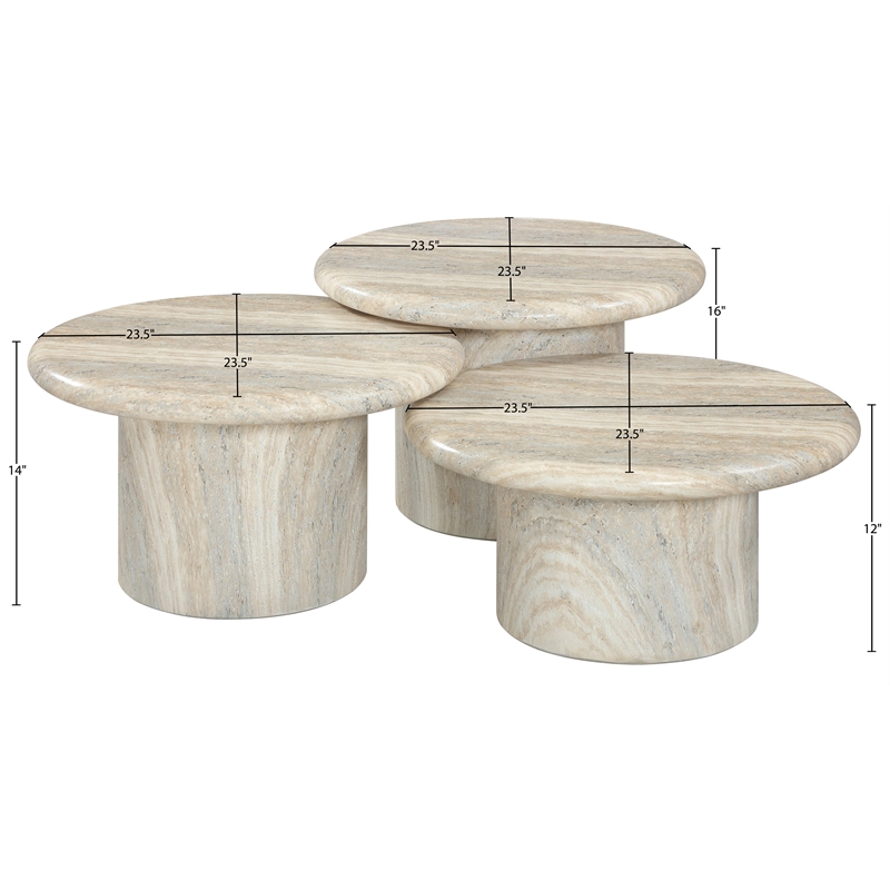 Meridian Furniture Emara Travertine Concrete 3pc. Indoor / Outdoor Coffee Table