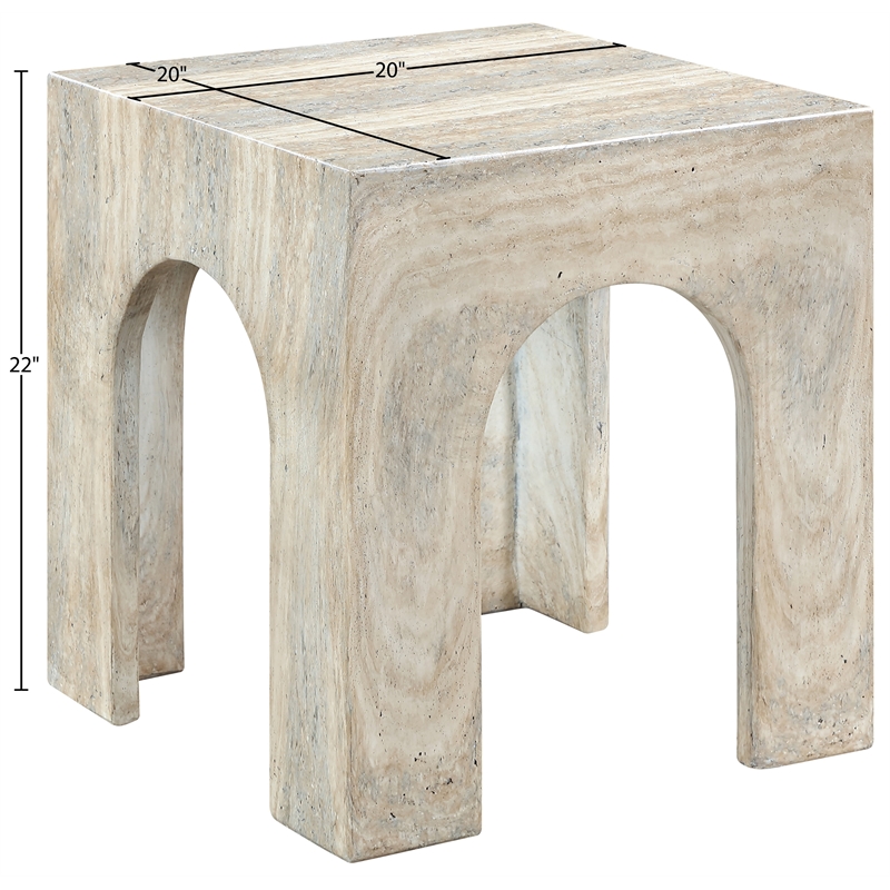 meridian furniture renza travertine concrete indoor / outdoor end table