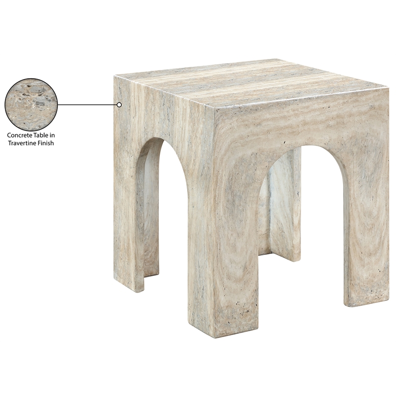 meridian furniture renza travertine concrete indoor / outdoor end table