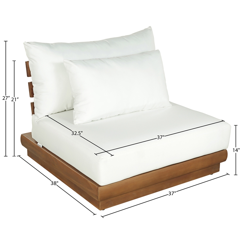 Meridian Furniture Mirella White Water Resistant Fabric Patio Armless Chair