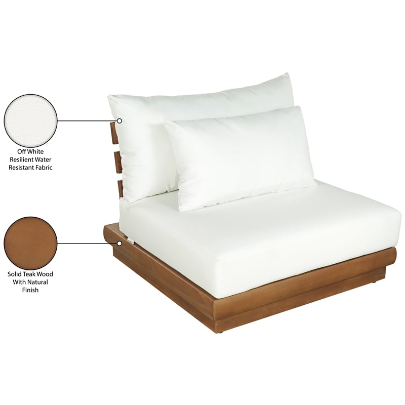 Meridian Furniture Mirella White Water Resistant Fabric Patio Armless Chair