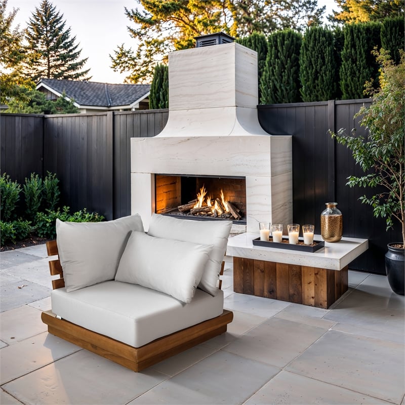 Meridian Furniture Mirella White Water Resistant Fabric Patio Corner Chair