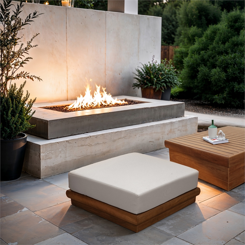 Meridian Furniture Mirella White Water Resistant Fabric Patio Ottoman