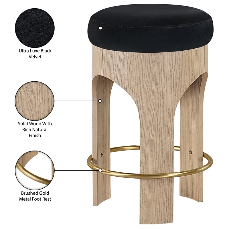 Meridian Furniture Bocceli Black Velvet Upholstered Counter Stool