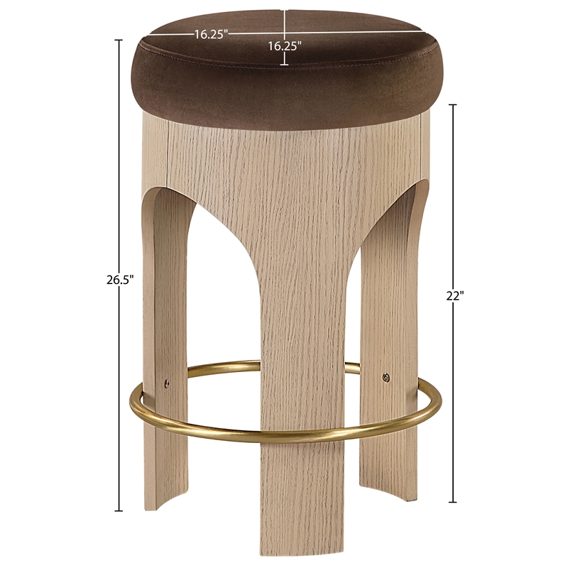 Meridian Furniture Bocceli Brown Velvet Upholstered Counter Stool