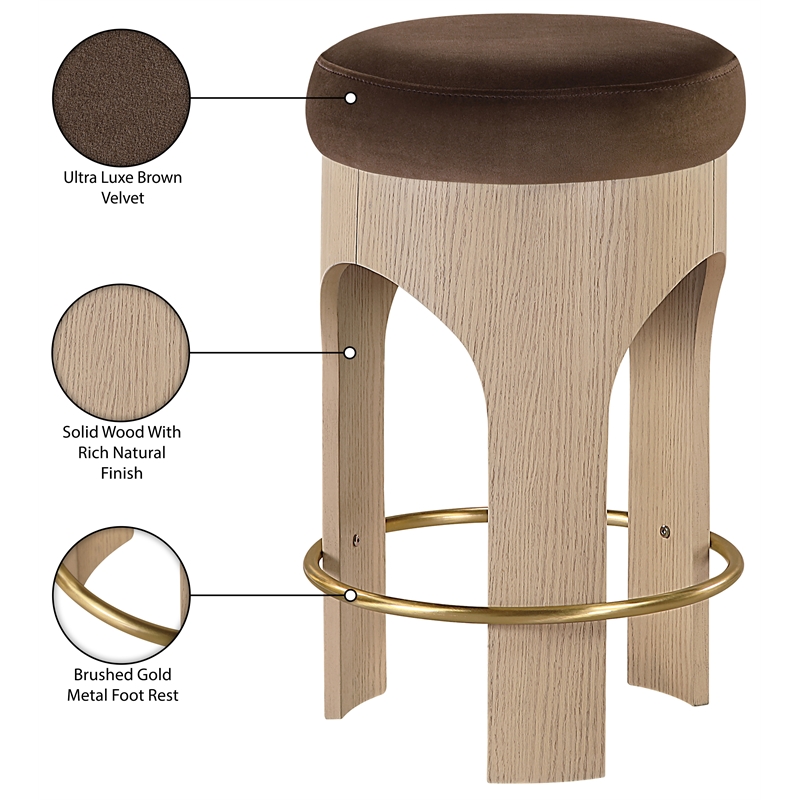 Meridian Furniture Bocceli Brown Velvet Upholstered Counter Stool