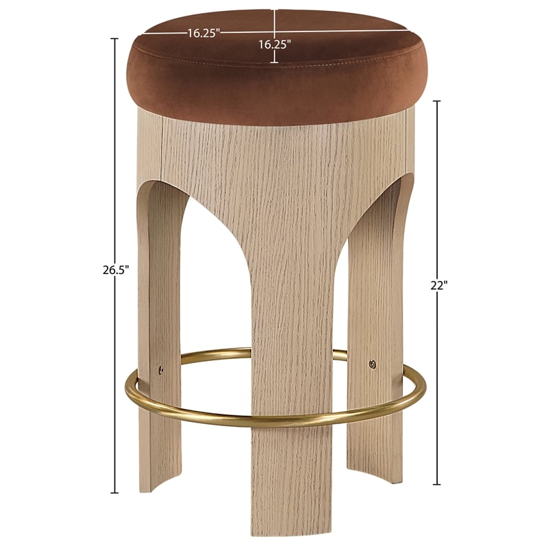 Meridian Furniture Bocceli Cognac Velvet Upholstered Counter Stool