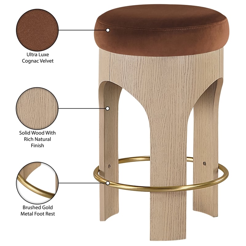 Meridian Furniture Bocceli Cognac Velvet Upholstered Counter Stool