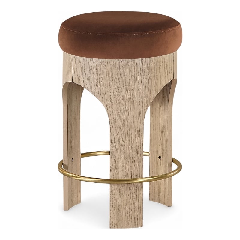 Meridian Furniture Bocceli Cognac Velvet Upholstered Counter Stool