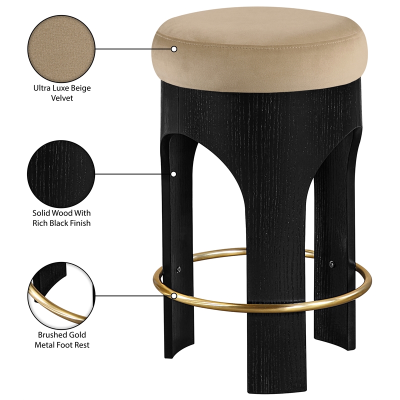 Meridian Furniture Bocceli Black Velvet Upholstered Counter Stool