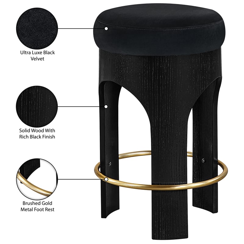 Meridian Furniture Bocceli Black Velvet Upholstered Counter Stool