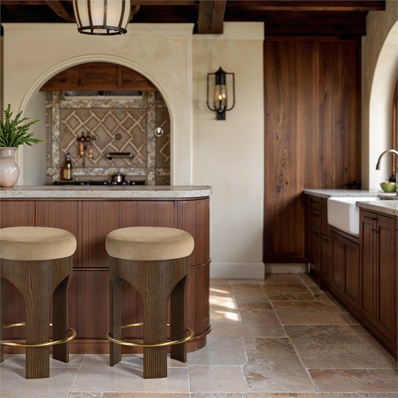 Meridian Furniture Bocceli Beige Velvet Upholstered Counter Stool